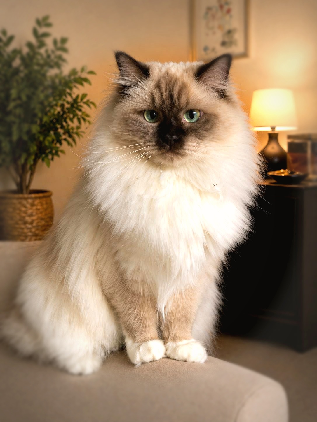 Queen Bailey - chocolate mitted Cherubim Ragdoll queen at Moonbeam Ragdolls